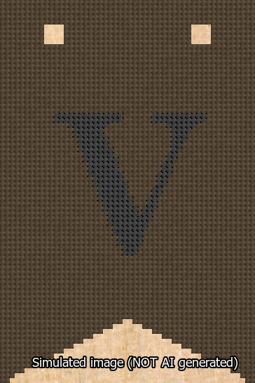 A simulated image of the stitched needlepoint design: Banner 13m Forked V Black on Brown. Not A.I. generated.
