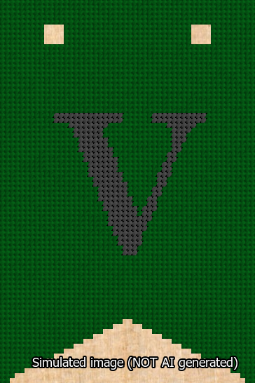 A simulated image of the stitched needlepoint design: Banner 13m Forked V Black on Green. Not A.I. generated.