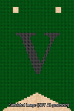 A simulated image of the stitched needlepoint design: Banner 13m Forked V Black on Green. Not A.I. generated.