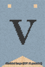A simulated image of the stitched needlepoint design: Banner 13m Forked V Black on Light Blue. Not A.I. generated.