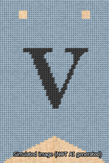 A simulated image of the stitched needlepoint design: Banner 13m Forked V Black on Light Blue. Not A.I. generated.
