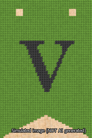 A simulated image of the stitched needlepoint design: Banner 13m Forked V Black on Light Green. Not A.I. generated.