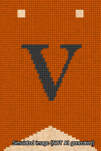 A simulated image of the stitched needlepoint design: Banner 13m Forked V Black on Orange. Not A.I. generated.
