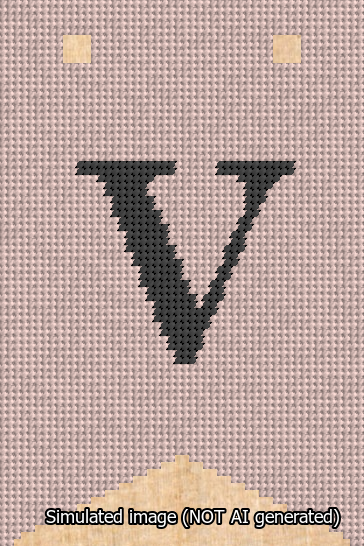 A simulated image of the stitched needlepoint design: Banner 13m Forked V Black on Pink. Not A.I. generated.