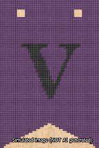 A simulated image of the stitched needlepoint design: Banner 13m Forked V Black on Purple. Not A.I. generated.