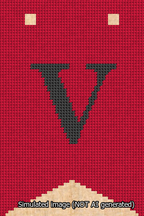 A simulated image of the stitched needlepoint design: Banner 13m Forked V Black on Red. Not A.I. generated.