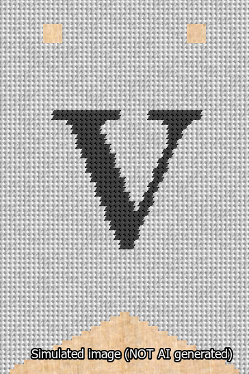 A simulated image of the stitched needlepoint design: Banner 13m Forked V Black on White. Not A.I. generated.