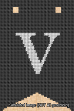 A simulated image of the stitched needlepoint design: Banner 13m Forked V White on Black. Not A.I. generated.