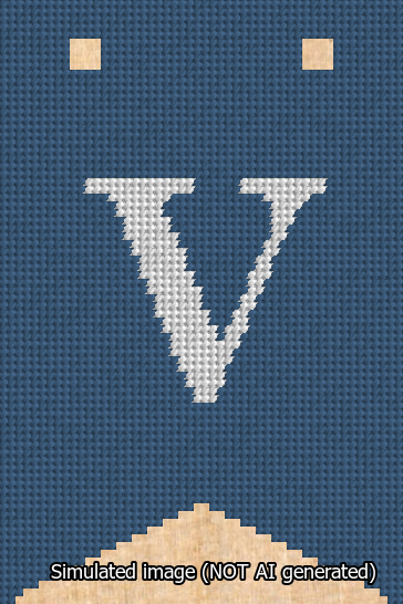 A simulated image of the stitched needlepoint design: Banner 13m Forked V White on Blue. Not A.I. generated.