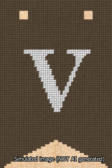 A simulated image of the stitched needlepoint design: Banner 13m Forked V White on Brown. Not A.I. generated.