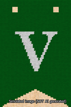 A simulated image of the stitched needlepoint design: Banner 13m Forked V White on Green. Not A.I. generated.