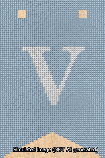 A simulated image of the stitched needlepoint design: Banner 13m Forked V White on Light Blue. Not A.I. generated.