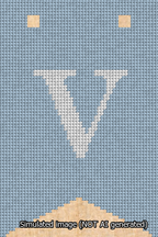 A simulated image of the stitched needlepoint design: Banner 13m Forked V White on Light Blue. Not A.I. generated.