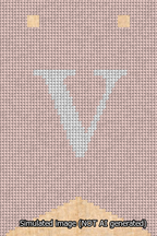 A simulated image of the stitched needlepoint design: Banner 13m Forked V White on Pink. Not A.I. generated.