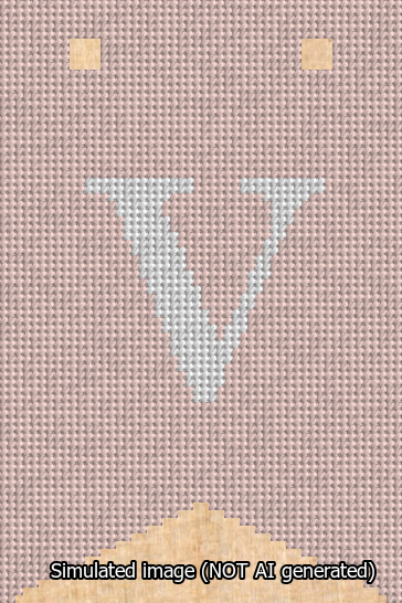 A simulated image of the stitched needlepoint design: Banner 13m Forked V White on Pink. Not A.I. generated.