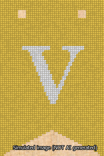 A simulated image of the stitched needlepoint design: Banner 13m Forked V White on Yellow. Not A.I. generated.