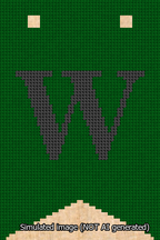 A simulated image of the stitched needlepoint design: Banner 13m Forked W Black on Green. Not A.I. generated.