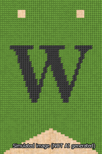 A simulated image of the stitched needlepoint design: Banner 13m Forked W Black on Light Green. Not A.I. generated.