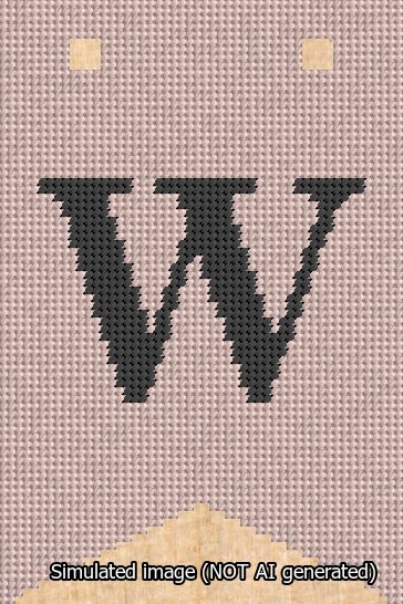 A simulated image of the stitched needlepoint design: Banner 13m Forked W Black on Pink. Not A.I. generated.