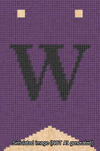 A simulated image of the stitched needlepoint design: Banner 13m Forked W Black on Purple. Not A.I. generated.