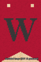 A simulated image of the stitched needlepoint design: Banner 13m Forked W Black on Red. Not A.I. generated.