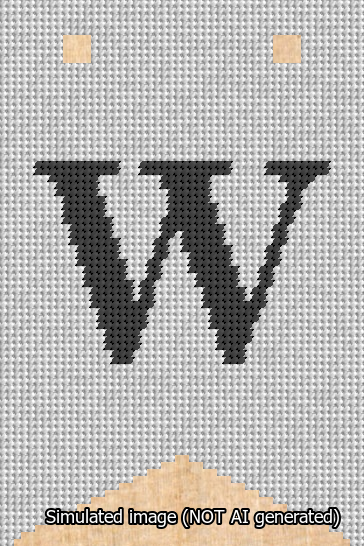A simulated image of the stitched needlepoint design: Banner 13m Forked W Black on White. Not A.I. generated.