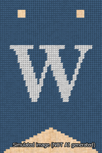 A simulated image of the stitched needlepoint design: Banner 13m Forked W White on Blue. Not A.I. generated.