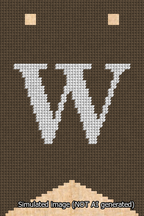 A simulated image of the stitched needlepoint design: Banner 13m Forked W White on Brown. Not A.I. generated.