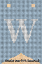 A simulated image of the stitched needlepoint design: Banner 13m Forked W White on Light Blue. Not A.I. generated.