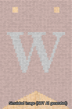 A simulated image of the stitched needlepoint design: Banner 13m Forked W White on Pink. Not A.I. generated.