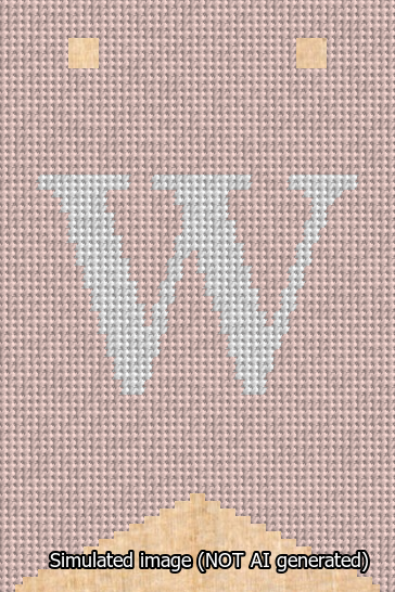 A simulated image of the stitched needlepoint design: Banner 13m Forked W White on Pink. Not A.I. generated.