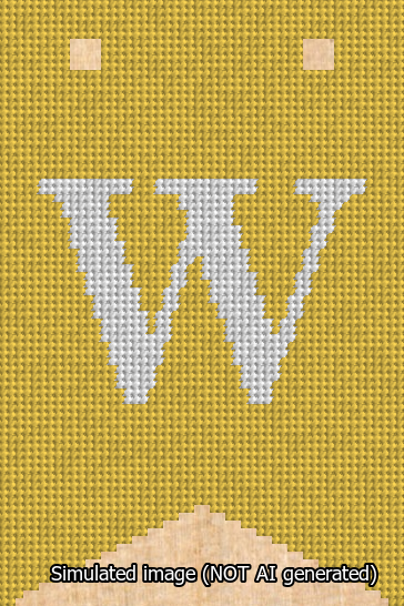 A simulated image of the stitched needlepoint design: Banner 13m Forked W White on Yellow. Not A.I. generated.