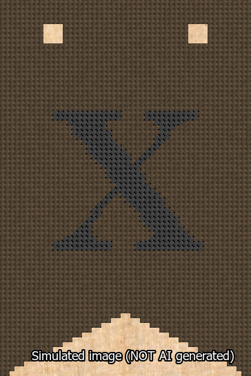 A simulated image of the stitched needlepoint design: Banner 13m Forked X Black on Brown. Not A.I. generated.