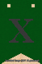 A simulated image of the stitched needlepoint design: Banner 13m Forked X Black on Green. Not A.I. generated.