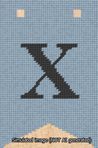 A simulated image of the stitched needlepoint design: Banner 13m Forked X Black on Light Blue. Not A.I. generated.
