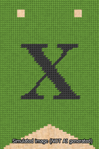 A simulated image of the stitched needlepoint design: Banner 13m Forked X Black on Light Green. Not A.I. generated.