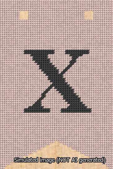 A simulated image of the stitched needlepoint design: Banner 13m Forked X Black on Pink. Not A.I. generated.