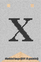 A simulated image of the stitched needlepoint design: Banner 13m Forked X Black on White. Not A.I. generated.