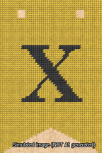 A simulated image of the stitched needlepoint design: Banner 13m Forked X Black on Yellow. Not A.I. generated.