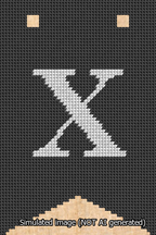 A simulated image of the stitched needlepoint design: Banner 13m Forked X White on Black. Not A.I. generated.