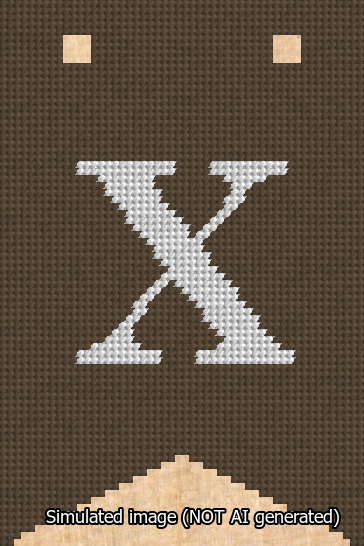 A simulated image of the stitched needlepoint design: Banner 13m Forked X White on Brown. Not A.I. generated.