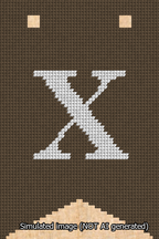 A simulated image of the stitched needlepoint design: Banner 13m Forked X White on Brown. Not A.I. generated.