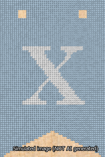 A simulated image of the stitched needlepoint design: Banner 13m Forked X White on Light Blue. Not A.I. generated.