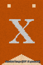 A simulated image of the stitched needlepoint design: Banner 13m Forked X White on Orange. Not A.I. generated.