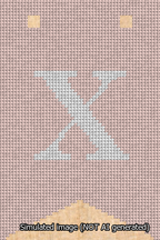 A simulated image of the stitched needlepoint design: Banner 13m Forked X White on Pink. Not A.I. generated.