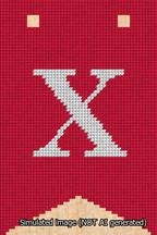 A simulated image of the stitched needlepoint design: Banner 13m Forked X White on Red. Not A.I. generated.