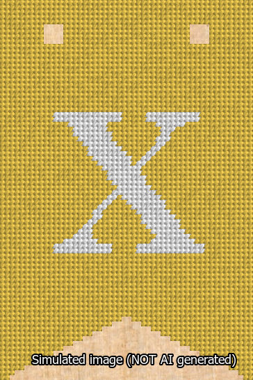 A simulated image of the stitched needlepoint design: Banner 13m Forked X White on Yellow. Not A.I. generated.
