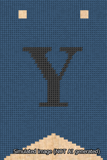 A simulated image of the stitched needlepoint design: Banner 13m Forked Y Black on Blue. Not A.I. generated.