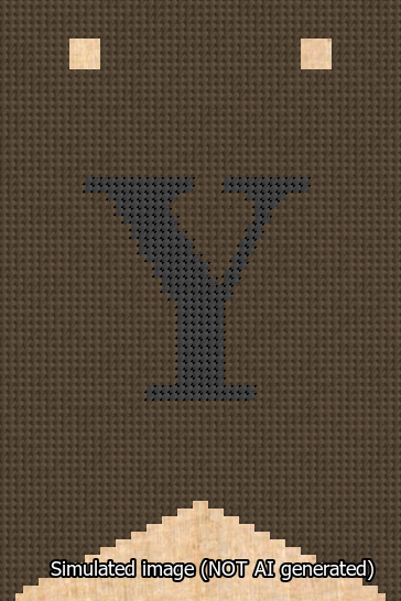 A simulated image of the stitched needlepoint design: Banner 13m Forked Y Black on Brown. Not A.I. generated.