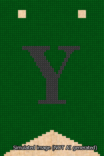 A simulated image of the stitched needlepoint design: Banner 13m Forked Y Black on Green. Not A.I. generated.